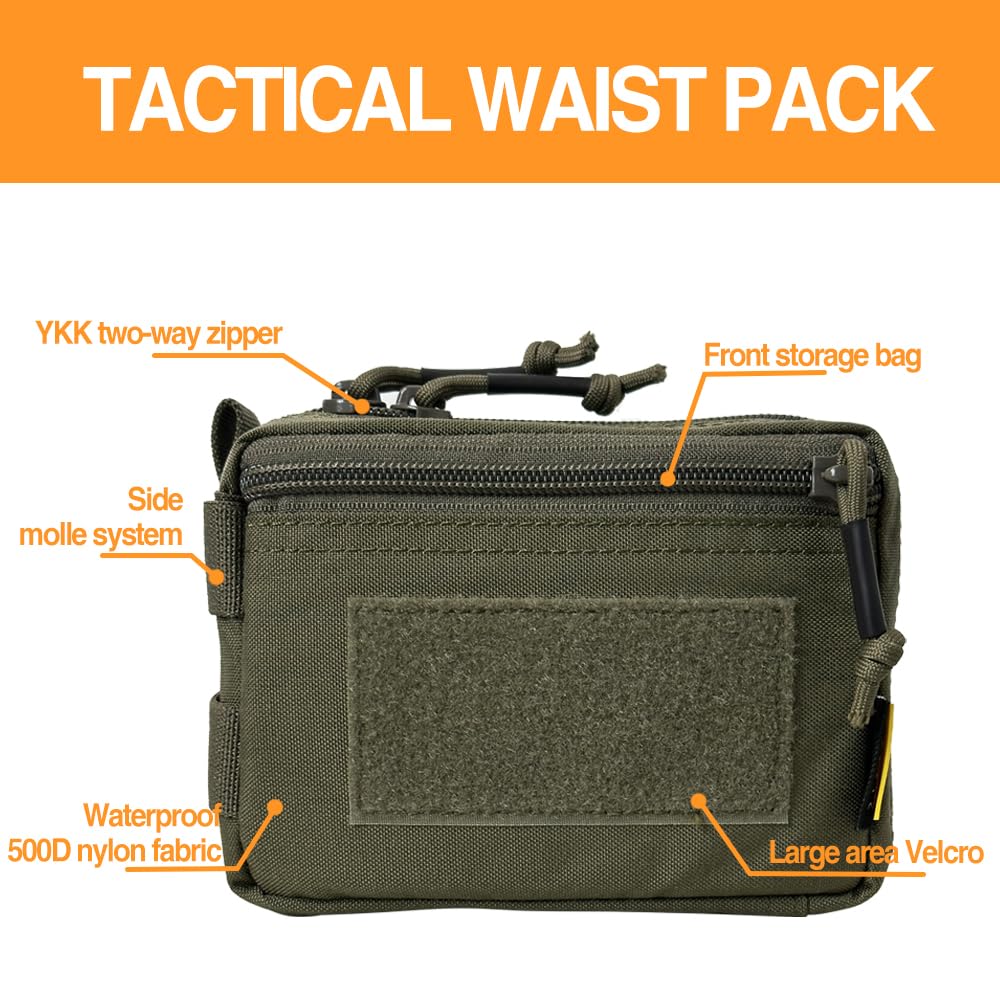500D Nylon Tactical Molle Admin Pouch Plug-in Debris Waist Bag Tactical Vest Molle Expanding Equipment Bag Extra loadout Storage Pouch for Vest(Ranger Green)