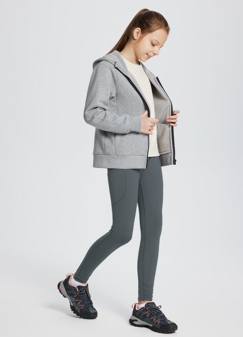 baleaf Youth Girls Fleece Lined Leggings Winter Warm High Waisted Kids Athletic Pants Hiking Running Yoga Grey S