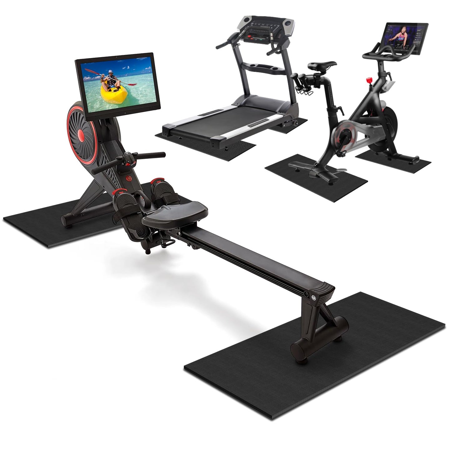 2PCS Fitness Equipment Mats and Floor Protector, Non-Slip Mat Rowing, Rowing Machine Bike Mat for Carpet & Hardwood Floors, Exercise Bike Mats (Two Pieces:30 * 12 inch)