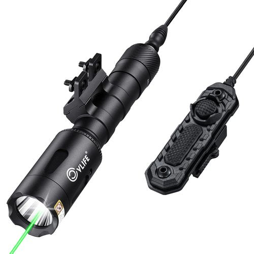 CVLIFE 1680 Lumens Rifle Light Laser Combo Compatible with M-Rail, USB Rechargeable Rifle Flashlight with Aiming Green Beam, Tactical Light for Rifle, Pressure Remote Switch Included