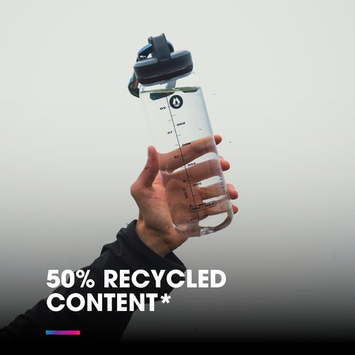 HydraPak Recon Clip & Carry - Wide Mouth Recycled Plastic Water Bottle (24oz) - Eco Friendly, BPA Free, Tethered Cap - Clear