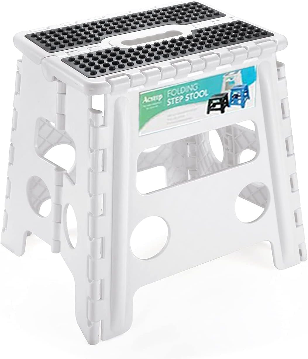 ACSTEP Folding Step Stool Foldable Stool 7.5 Inch Height Kids Step Stool, 300 lb Capacity Plastic Collapsible Stool, Stepping Stool with Handle Black Small Step Stool, Foot Stool Suitable for Kitchen