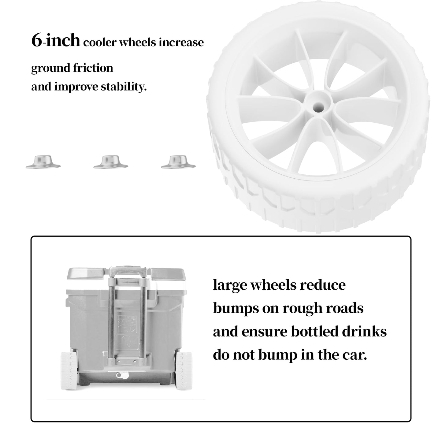 6 Inch Cooler Wheels Compatible with Most Ig-loo Coolers,Fits for Ice Cube 58 & 60 QT,Glide 110 QT,Yukon 90 QT,Coolers Replacement Wheel kit (White),2-Pack
