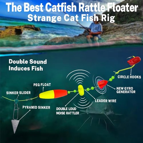 NGOFF-Catfish Bait Strange Cat Fish Rig Catfish Rattle Floater Catfish Tackle (8/0、40LB)