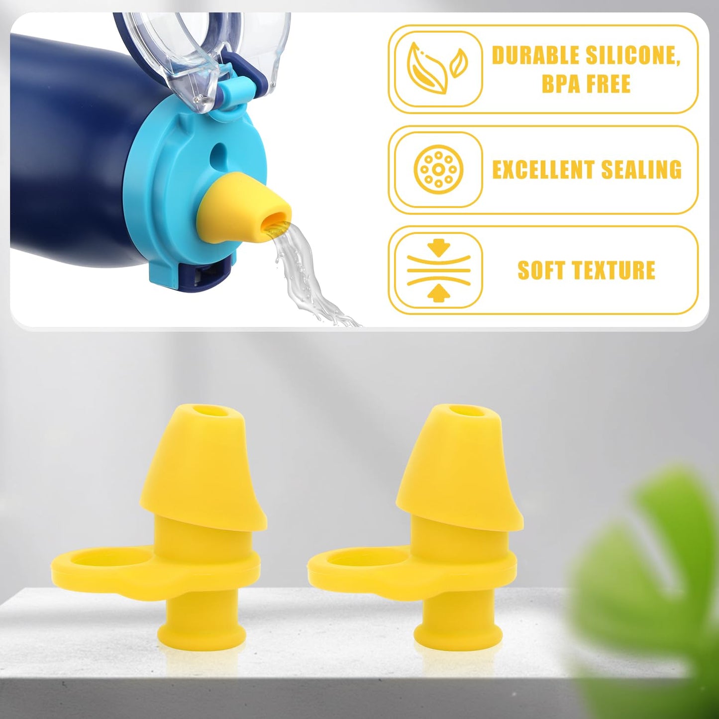 4pcs Bite Valve Replacement for Ello Emma 14oz Kids Water Bottle, Silicone No BPA Water Bottle Spout Replacement Compatible with Ello Kids Colby 12oz Water Bottle (Yellow)