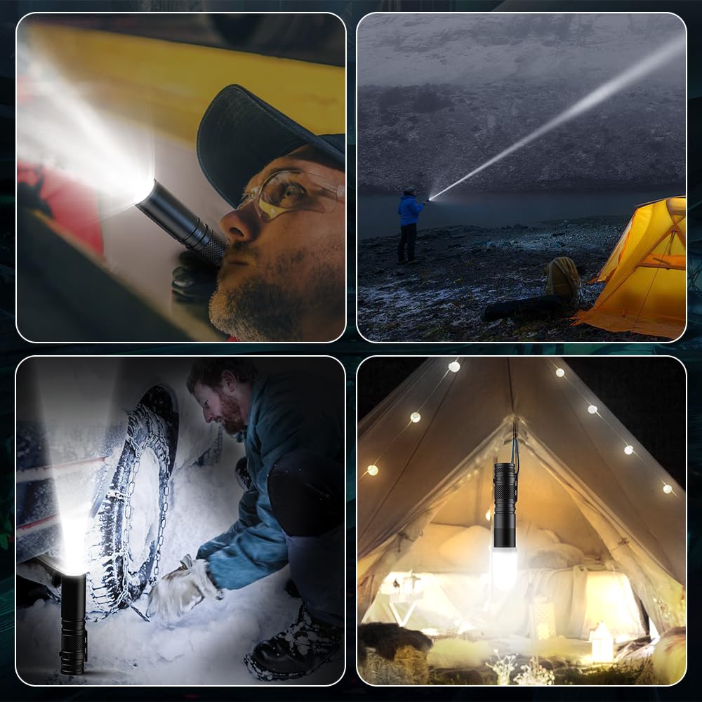 AUCLAYTEC 500 Lumens Tactical Flashlight, 6 Modes Pocket Flashlight Rechargeable High Bright Beam Small Handheld Flash Light Emergency Flashlights with Lampshade for Camping, Hiking, Walking (2 Pack)