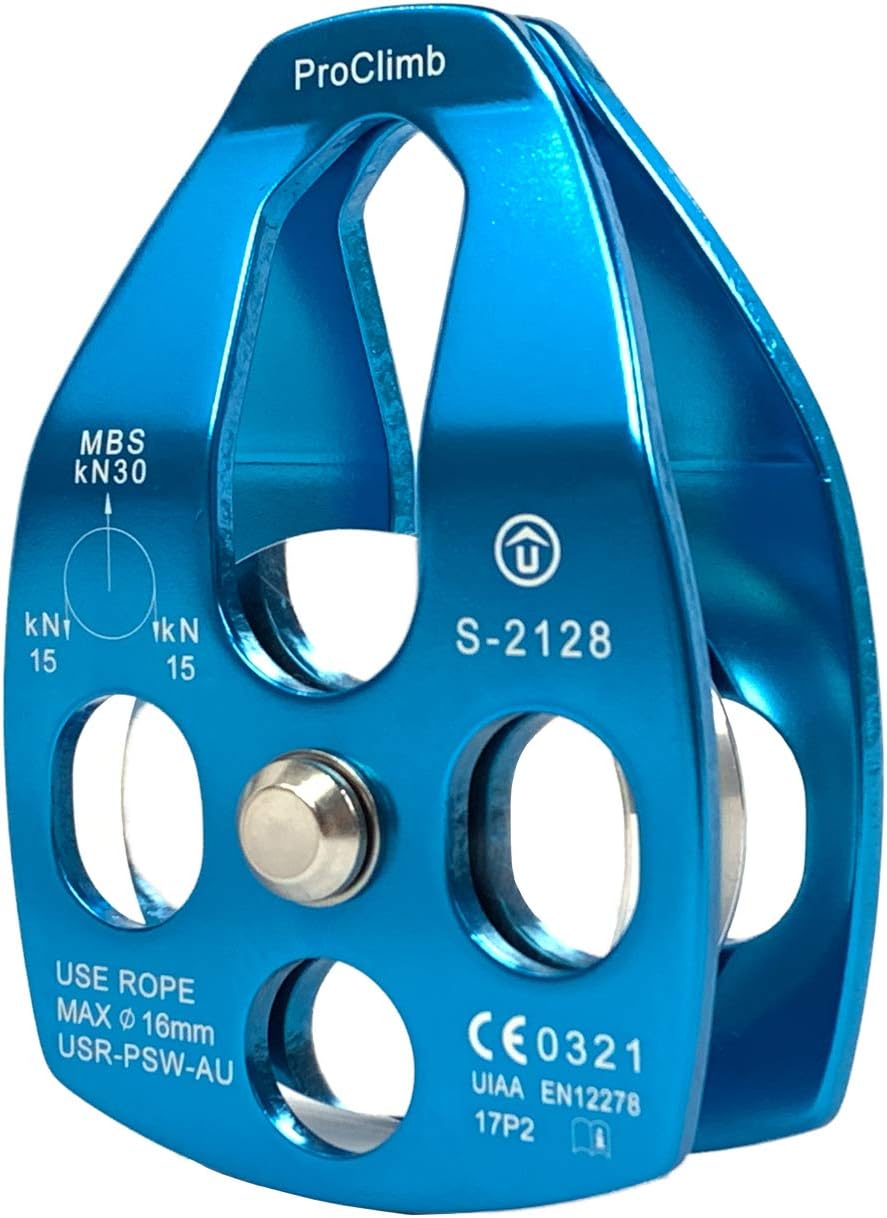 30kN Large Aluminum Rope Pulley - Single/Double Sheave, CE/UIAA Certified