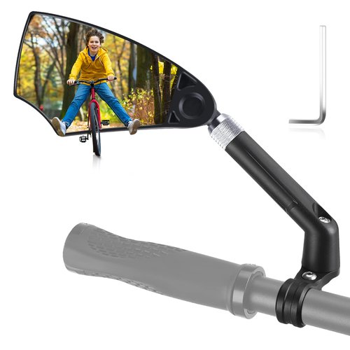 WEST BIKING Anti-Glare Handlebar Bike Mirror 1pcs, Left Side Bike Rear View Mirror With Retractable & 360 ° Adjustable Lens, Foldable Bicycle Mirror For 20-23mm Handlebar