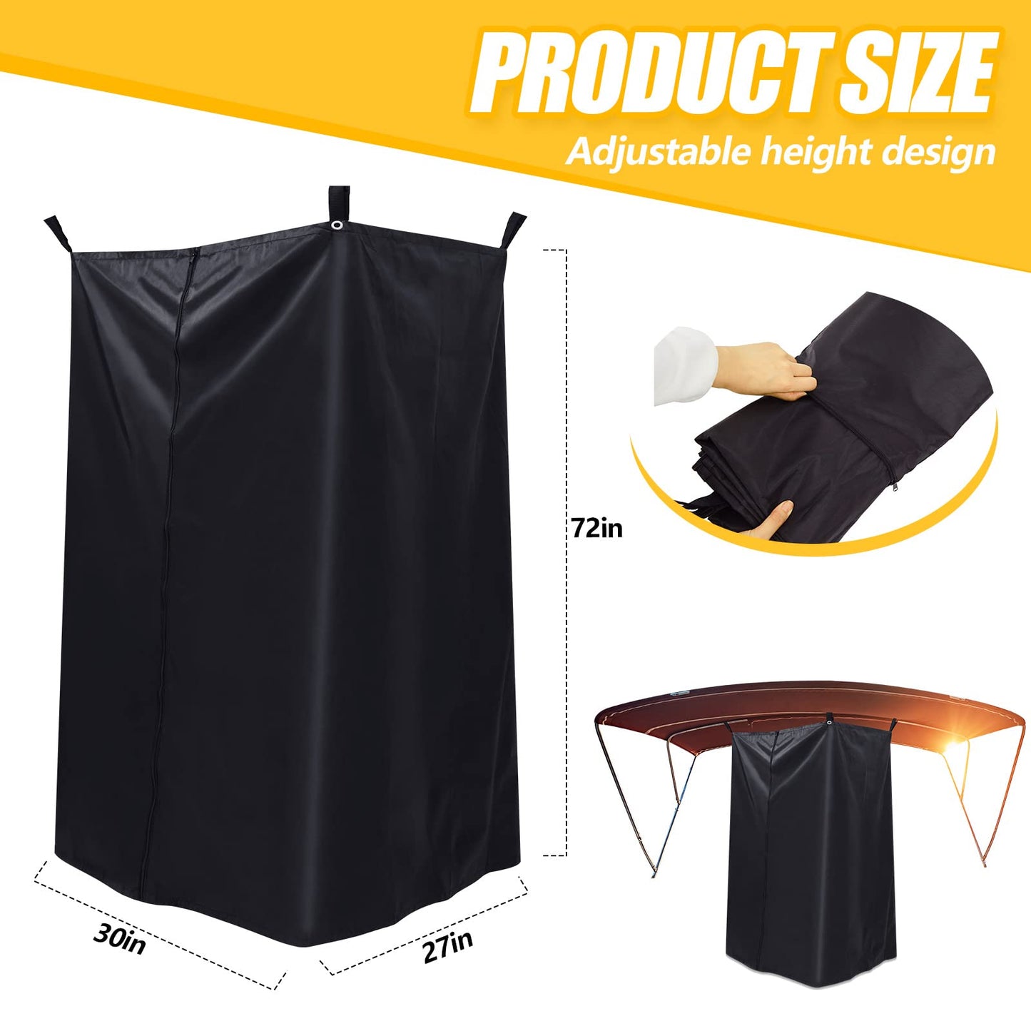 Boats Privacy Curtain Changing Room with Bag Portable Privacy Tent Easy Up Pontoon Enclosure Partition for Pontoons Boat Hanging Tent 27" W x 30" D x 72" H(Black)