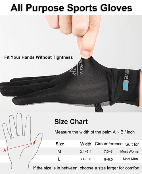 SUJAYU Full Finger UV Protection Gloves - Women & Men's Thin Fishing, Hiking, Cycling, Driving, Gym Gloves (Black, Large)