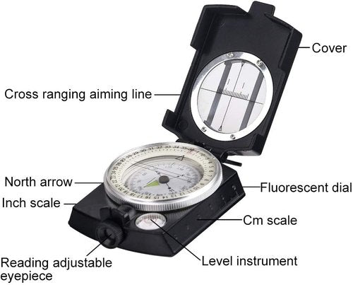 COSTIN Multifunctional Compass, Metal Military Waterproof High Accuracy Compass with Map Measurer, Distance Calculator,Bubble Level Perfect for Outdoor Activities, Matte Black