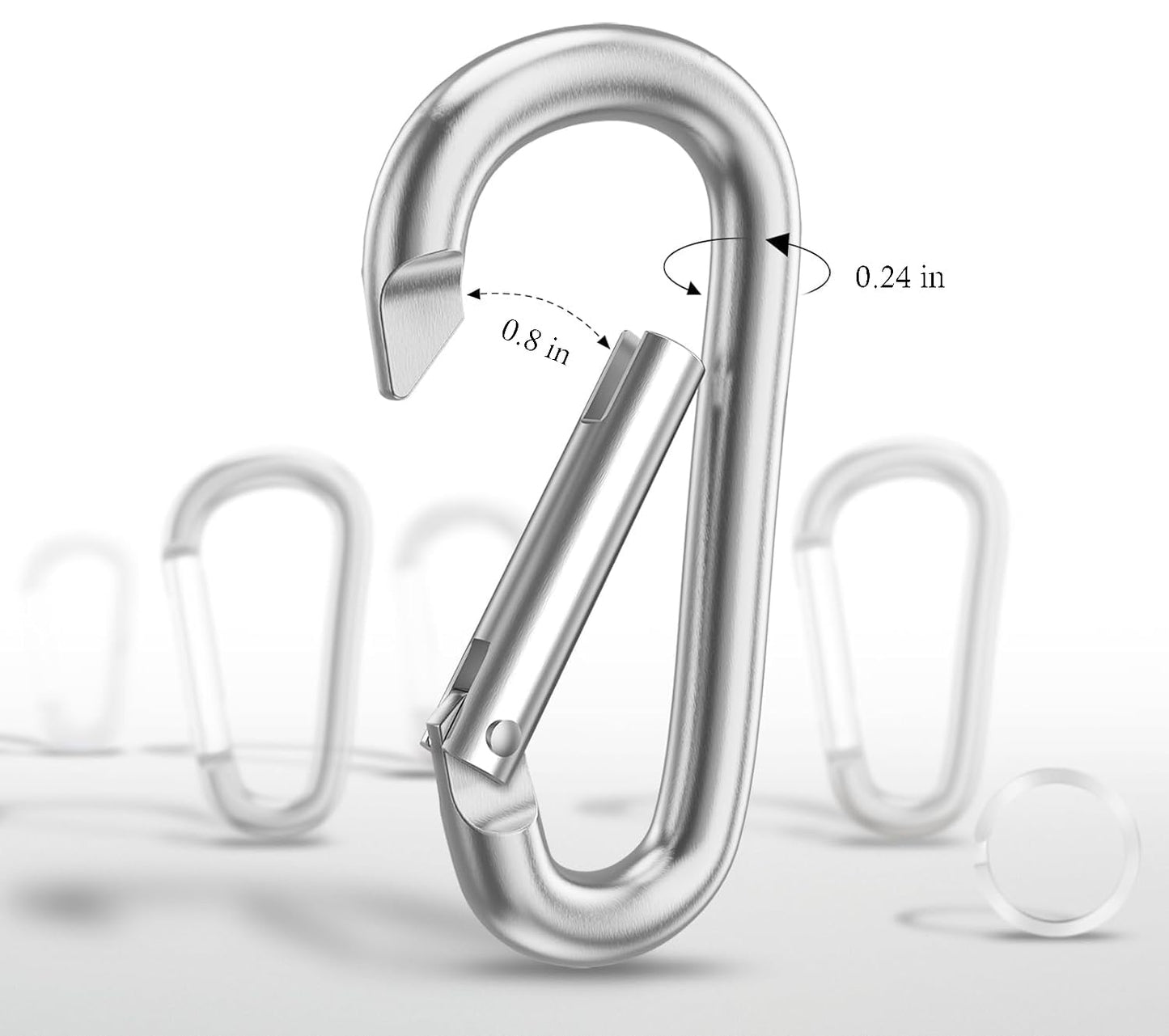6 PCS Carabiner Keychain Clip -3" Aluminum Carabiner D Ring, Caribeener Clips, Spring Snap Hook for Keychain Clip (Silver)