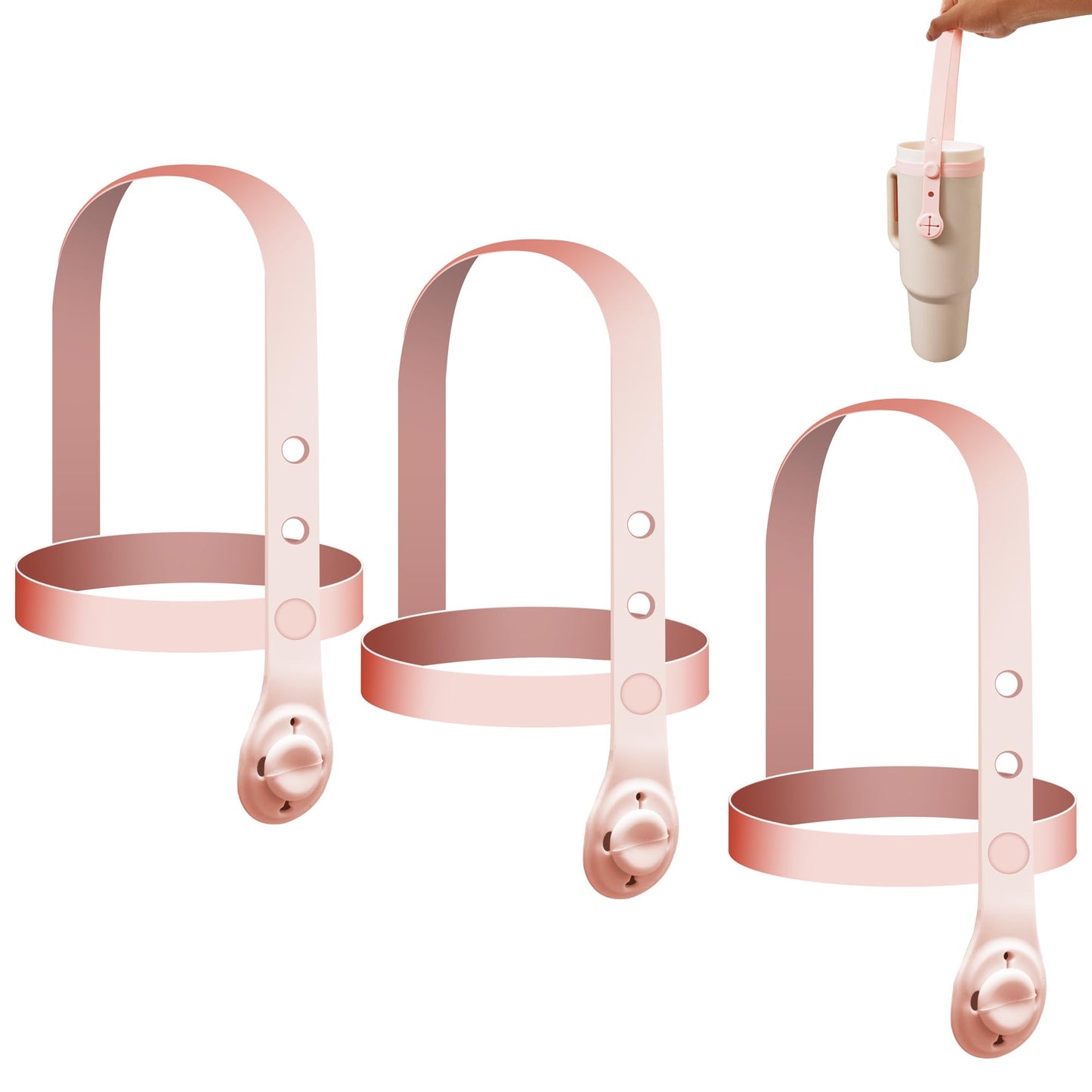 3Pack Water Bottle Handle - Silicone Water Bottle Sling, Carrier, Holder with Strap for Stanley 16-40oz Cup, for Owala FreeSip 24-40oz, Easy to Carry Around for Tumbler Without Handle (Pink)