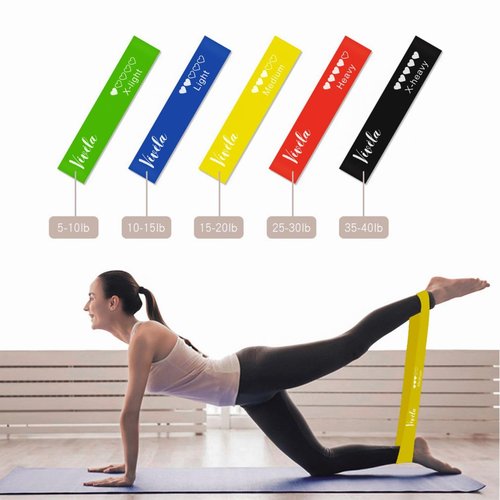 Vivéla Resistance Fitness Bands, 5-Piece Set of Skin-Friendly Exercise Loops for Yoga, Home Workouts, Stretching, Gym Training, Weight Loss, Toning and Pilates