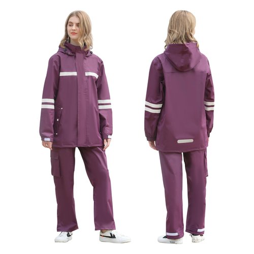 RAINFREEM Rain Suit for Men & Women，Waterproof Rain Jacket & Trouser Suit with Reflective Strip,All-Sport Raincoat Anti-storm