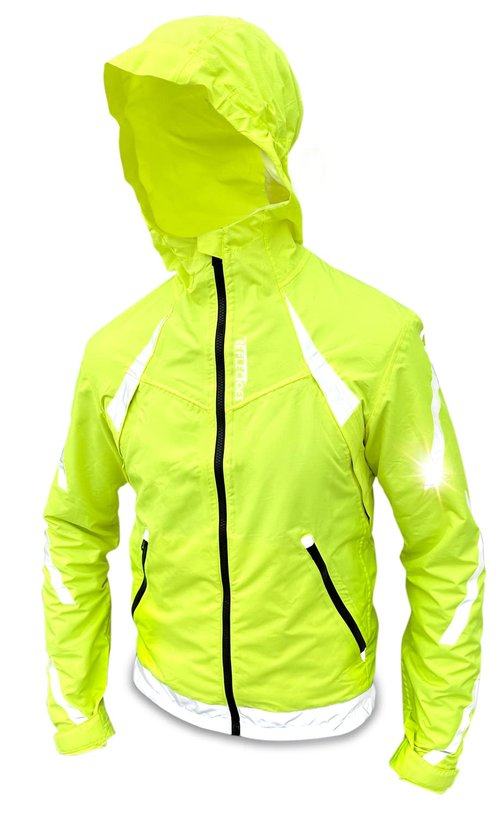 ReflecToes Reflective Windbreaker Jacket for Cycling and Running - High Visibility Cycling Jacket with Hood And Pit Vents (US, Alpha, XX-Large, Regular, Regular, Standard, Yellow)