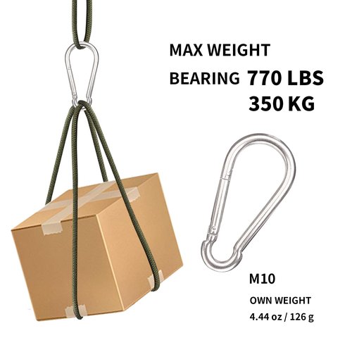 Snowharp Spring Snap Hooks, 3.94" Large Stainless Steel Clips, Heavy Duty Carabiner Clips for Key Chains, Dog Leash, Swing, Hammock, Outdoor Camping, Fishing, Hiking, Lifting and Hanging (M10, Pcs, 2)