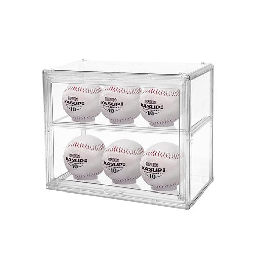 BOHOIDEE 2 Tiers Clear Display Case for Baseball, Acrylic Baseball Holder Display Case with Magnetic Door, Wall-Mounted Dustproof Showcase for Memorabilia Baseball