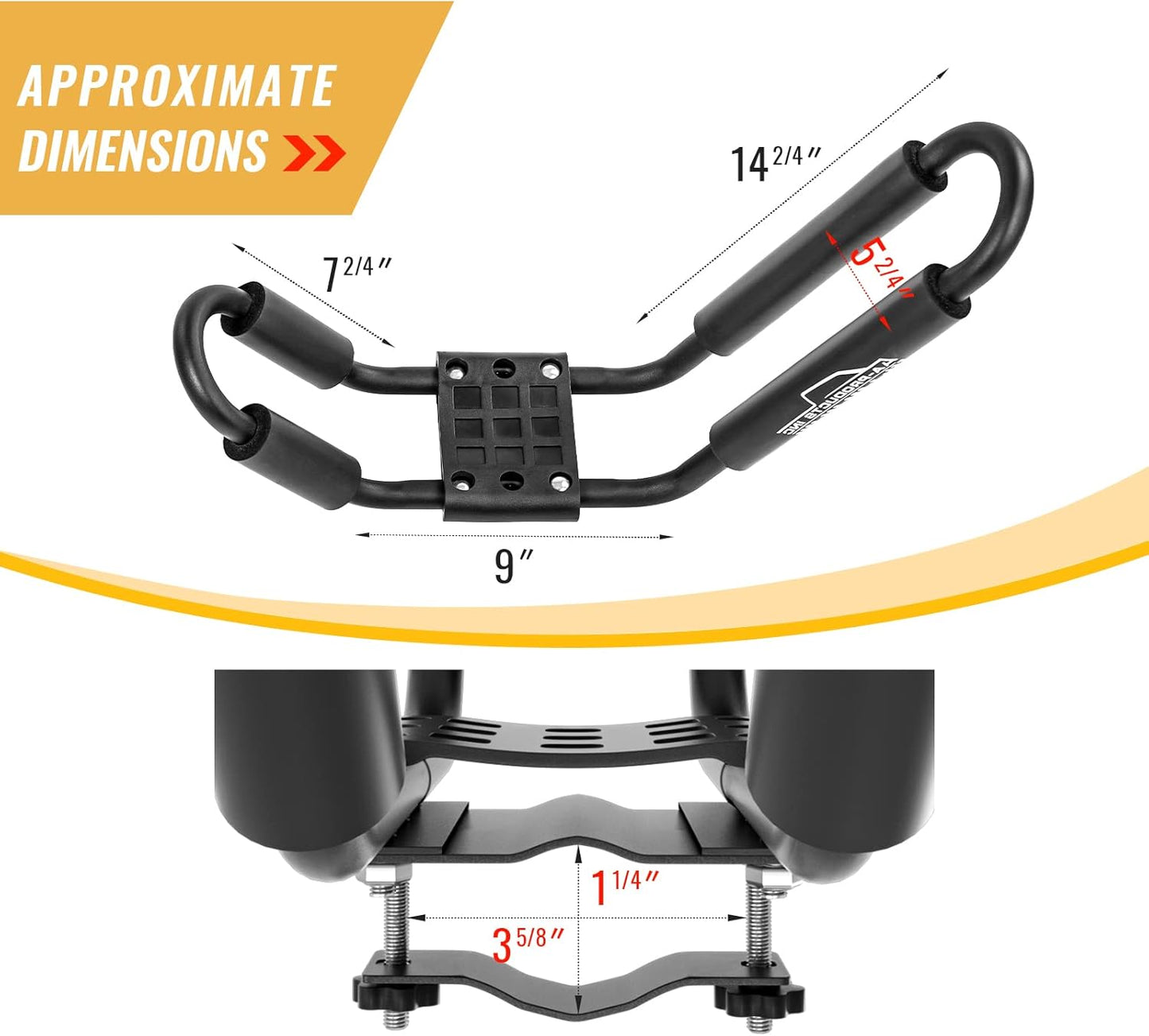 AA-Racks 2 Pair J-Bar Rack for Kayak Carrier Canoe Boat Paddle Board Surfboard Roof Top Mount on Car SUV Truck Crossbar with 16 Ft Ratchet Lashing Straps