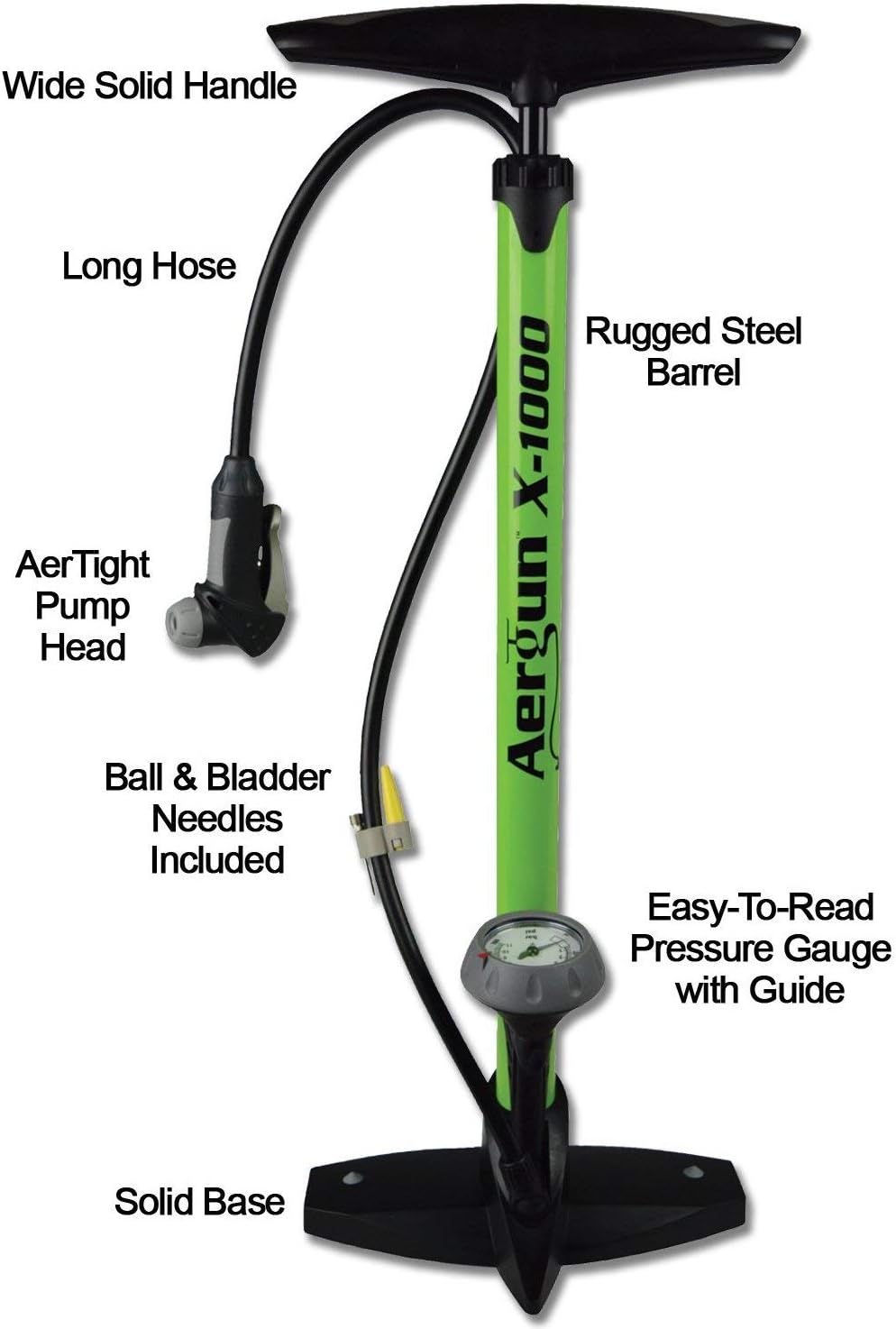 X-1000 Bike Pump – Unique AerTight Pump Head for Easiest use with Both Presta and Schrader Bicycle Pump Valves – Pressure Gauge – 160 PSI