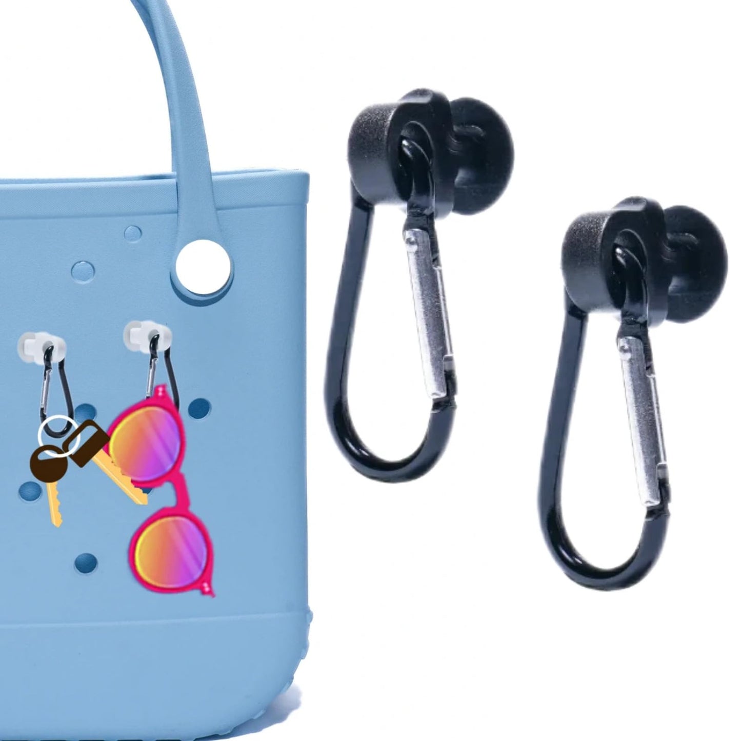 Generic 2Pcs Hooks Set Compatible for Bogg Bag, Insert Carabiner Key Chain Holder Charms for Bogg Bags, Compatible for Small & Large Beach Bags, Organize Valuables Accessories for Bogg Bags-White