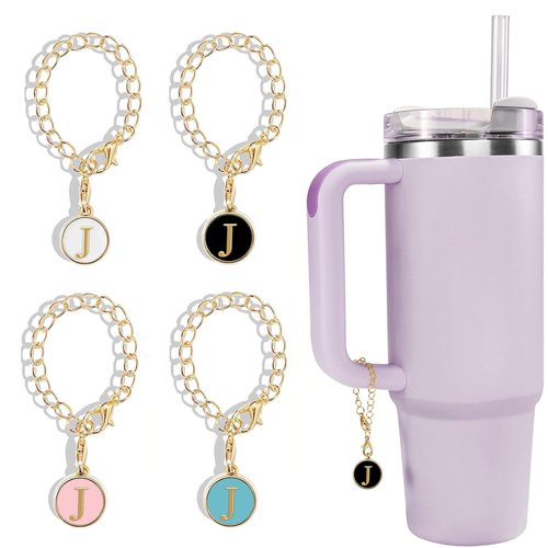 TERRISHE Initial Letter Charms Accessories for Stanley Cup, 4PCS Initial Name ID Letter Handle Charm for Stanley/Simple Modern Tumbler, Pesonlized Identification Letter Charms for Stanley Accesories