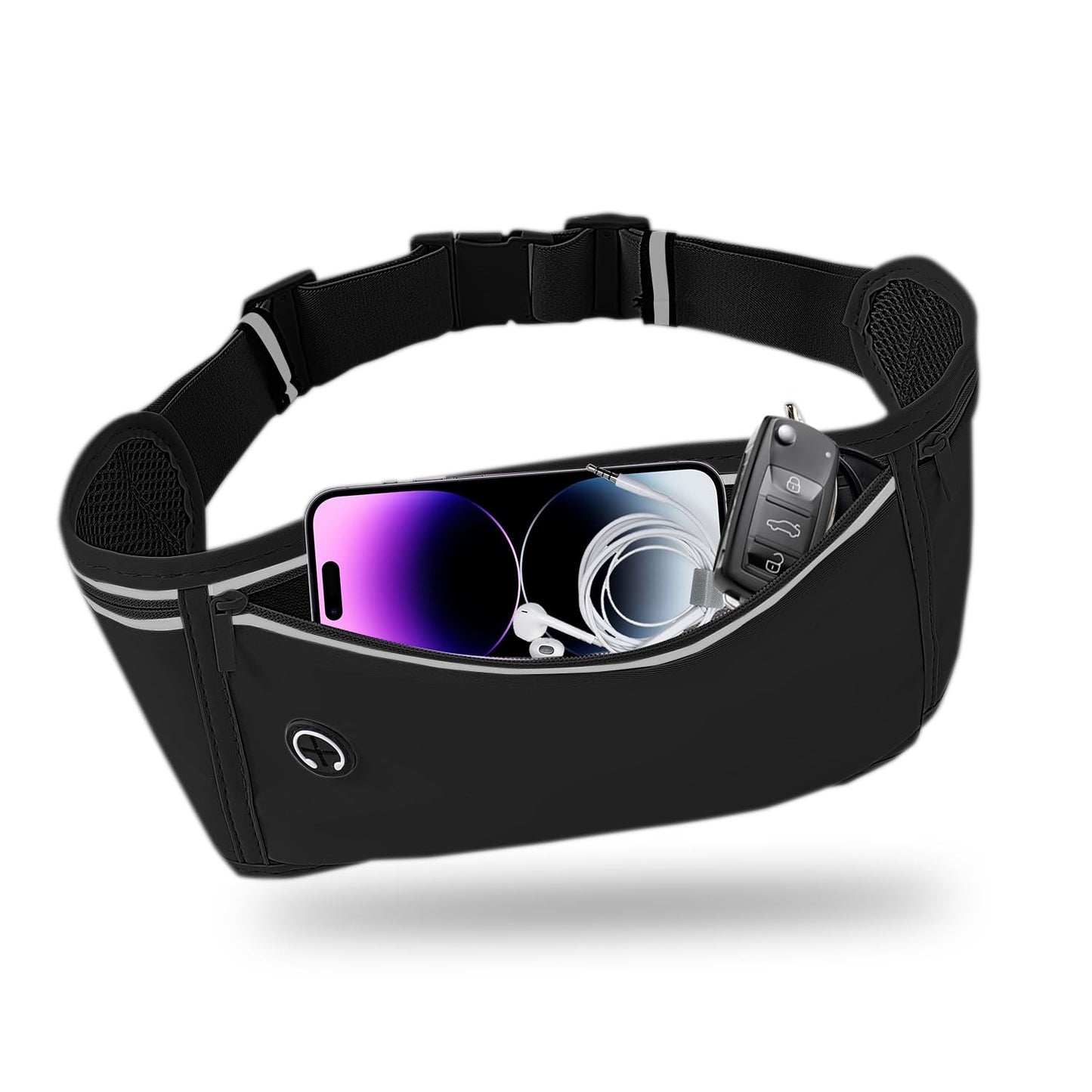 JUCURRI Slim Running Belt for Women Men,Runners Fanny Pack Phone Holder,Money Belt,Running Gear Accessories,with 3 Pockets(Black)