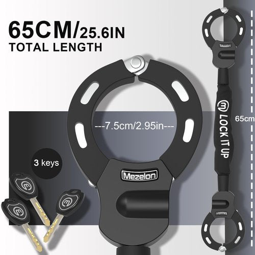 Mezelon Electric Scooter Lock, 8mm Chain Lock Bike Locks Heavy Duty Anti Theft with 3 Keys for E-Bike/Electric Scooters