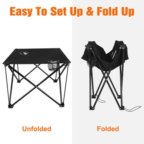 Zorpupoa Folding Camping Table, 600D Oxford Portable Picnic Tables Lightweight Folding Table Beach Table with 2 Cup Holder for BBQ Outdoor Fishing Beach Picnic and Outdoor Activities