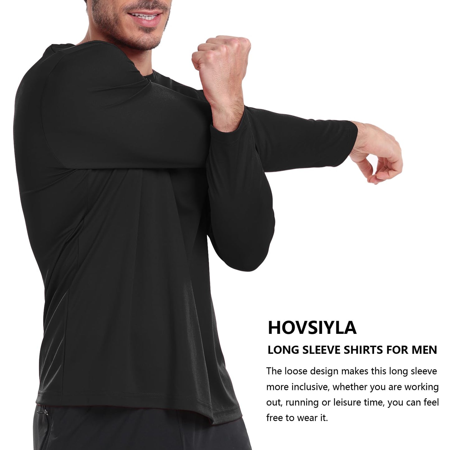 HovSiyla Long Sleeve Shirts for Men Moisture Wicking Mens Tee Shirts Workout Sun Protection T Shirt for Running 5 Black L
