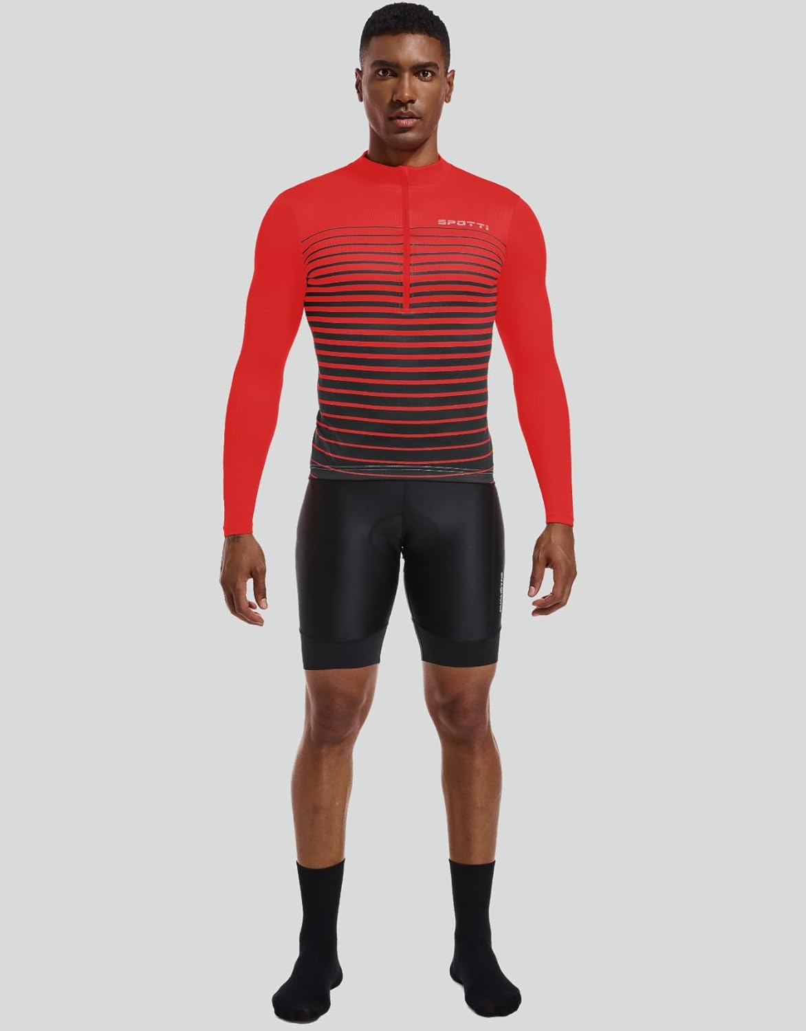 Spotti Men's Cycling Bike Jersey Long Sleeve with 3 Rear Pockets - Moisture Wicking, Breathable, Quick Dry Biking Shirt