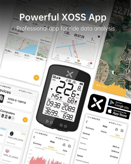 XOSS G Gen2 GPS Bike Computer Wireless, Bluetooth IPX7 Waterproof Cycling Computer, Rechargeable Bicycle Speedometer Odometer with 2.2 inch LCD Screen, 28 hrs Long Battery Life Fits All Bikes (XOSS AP