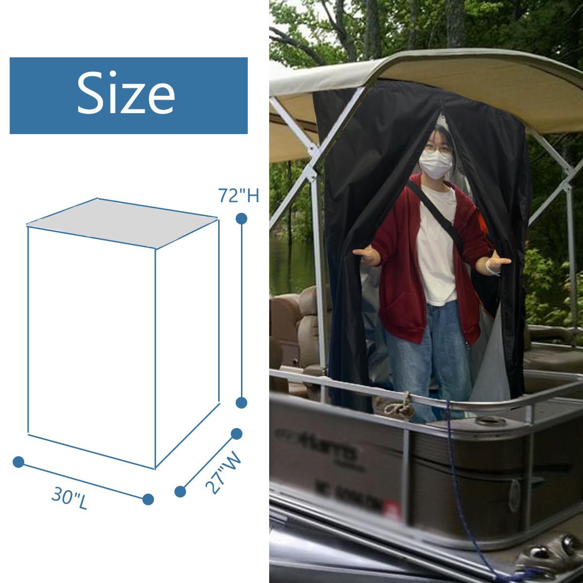 Privacy Tent for Boat Changing Room - Bimini Top Hanging Pontoon Instant Privacy Solution Curtain for Changing Clothes, 30" Lx27 Wx72 H