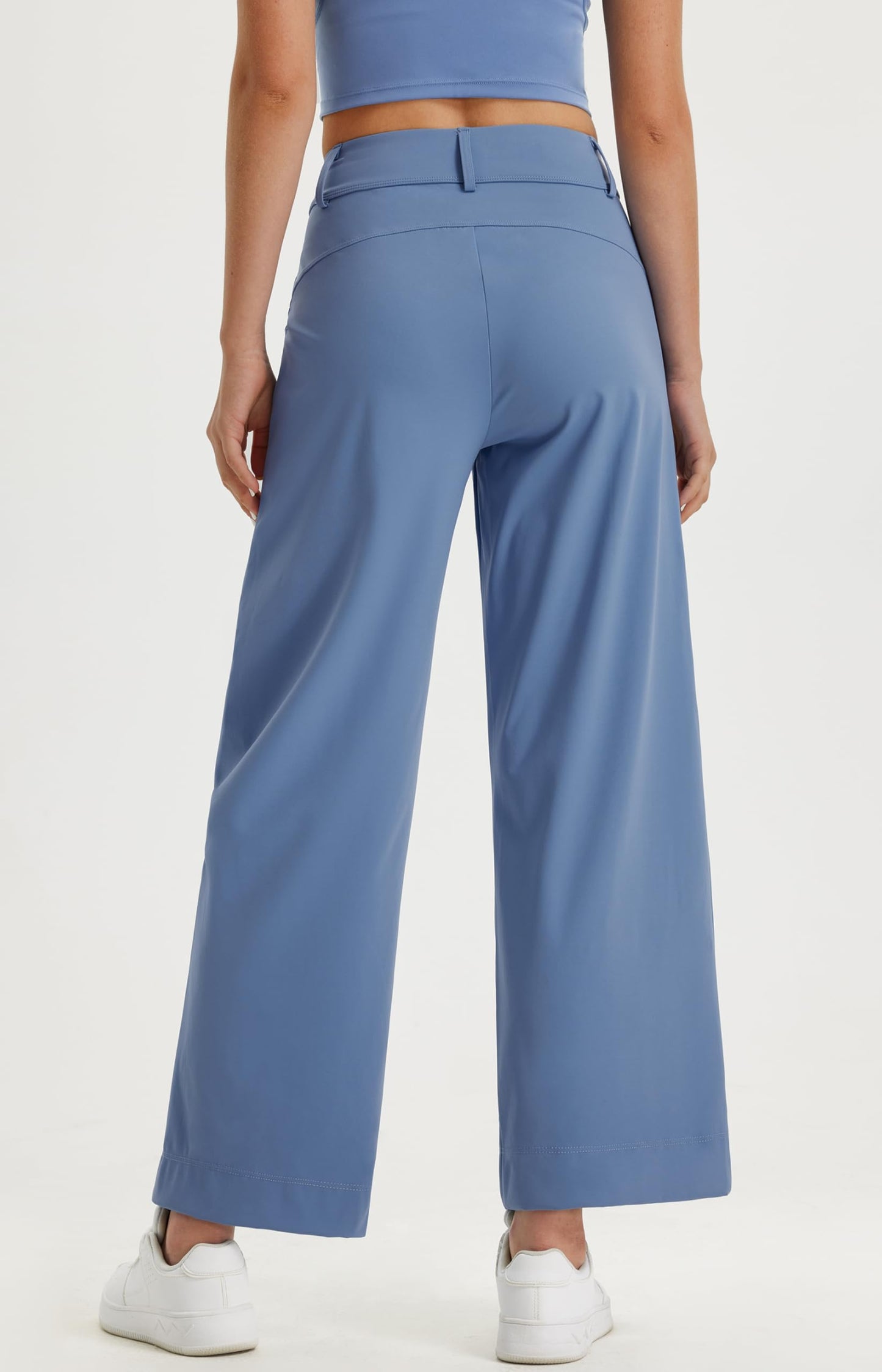 Libin Women's Wide Leg Work Pants 29" High Waisted Stretch Dress Casual Sweatpants Business Office Pants Trousers with Pockets,Dusty Blue,Medium