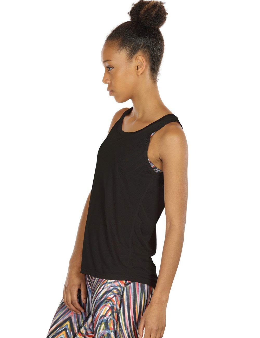 icyzone Yoga Tops Activewear Workout Clothes Open Back Fitness Racerback Tank Tops for Women(S,Black/Wine)