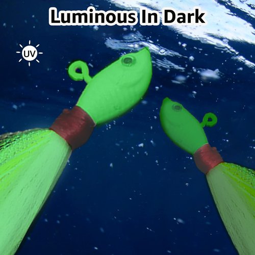 Ghanneey 5pcs Bucktail Jigs Hair Swimbait Heads Saltwater for Fishing Lures Fluke Bait Fish for Striper Bass Walleye Flounder Fluke Striper Fishing Lure