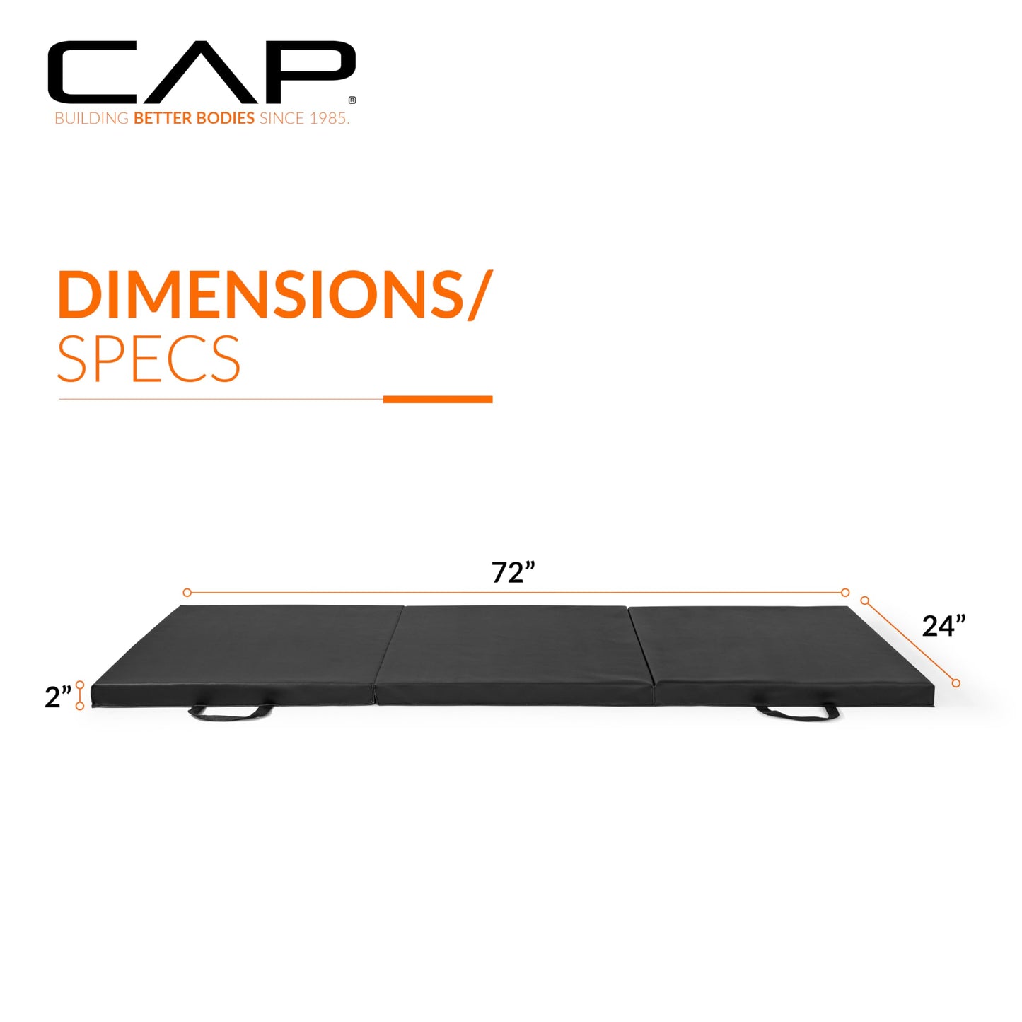 CAP Barbell All Purpose Folding Anti Tear Exercise Training Aerobic Fitness Gym & Gymnastics Balance Mat. 72"L x 24"W x 2"Thick. BLACK