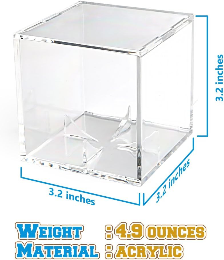 | Full Acrylic Stackable Baseball Memorabilia Cube | 3.2 x 3.2 x 3.2” Clear Transparent Square Baseball Storage with Build in Stand to Display Base Ball with Autograph