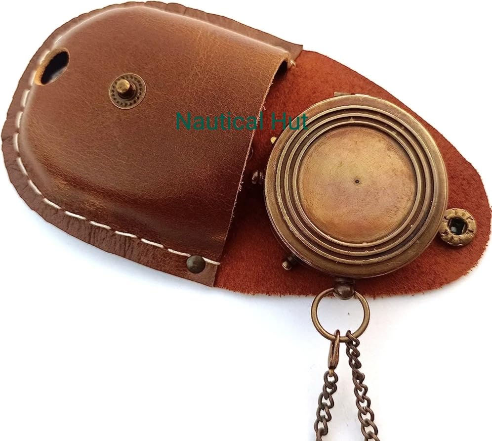 Be Strong and Courageous for The Lord Engraved Brass Antique Compass with Leather Case - Joshua 1:9 Brass Pocket Compass Camping & Hiking Compass for Birthday, Anniversary, Graduation, Baptism (XI)