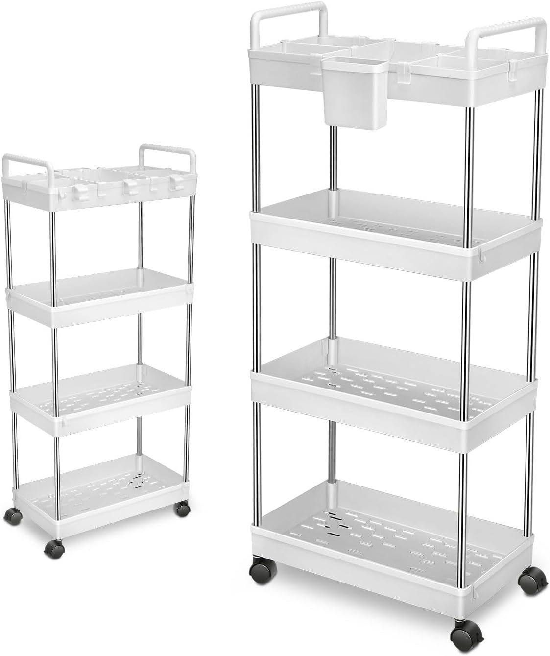 DNA MOTORING 3 Tier Slim Rolling Storage Cart, Plastic Utility Cart Organizer, Mobile Shelving Unit Utility Cart for Garage, Warehouse, Kitchen, Bathroom, Narrow Space, w/Wheel, White, TOOLS-00797-WH