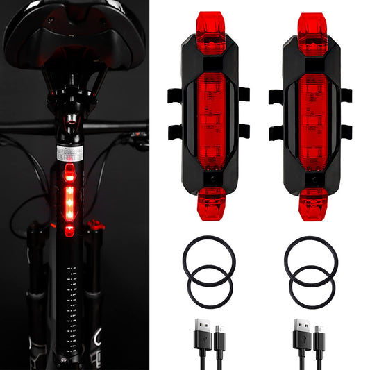 YUERWOVER 2 Pack USB Rechargeable LED Bicycle Rear Lights Cycling Bike Taillight Red Seat Back Safety Lamp Night Riding Essential Waterproof 4 Modes Warning Light for Men Women Kids MTB Accessories