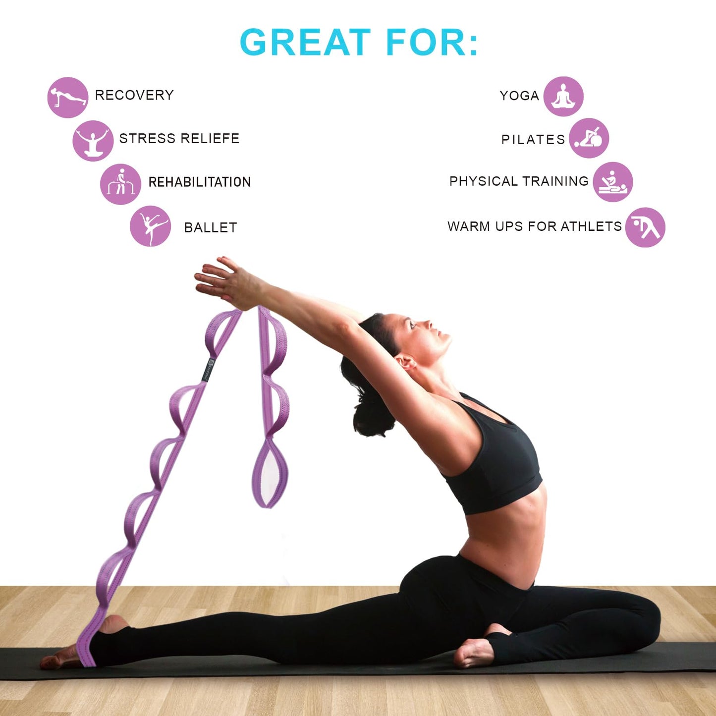 A AZURELIFE Flat Resistance Band Set (3 Pieces Total) Exercise Bands and Premium Stretch Strap with Loops