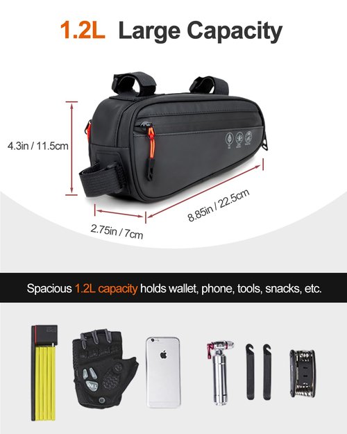 Danuosie Bike Frame Bag, Waterproof Bicycle Triangle Bag with 2 Side Pockets, Bike Storage Pouch, 3-in-1 Top Tube Bags for Phone, Cycling Tool Accessories Pack for MTB Mountain Road Bikes