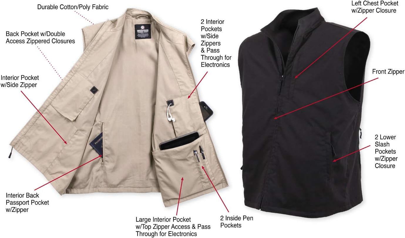 Rothco Undercover Travel Vest for Men | Lightweight, Multi-Pocket Design
