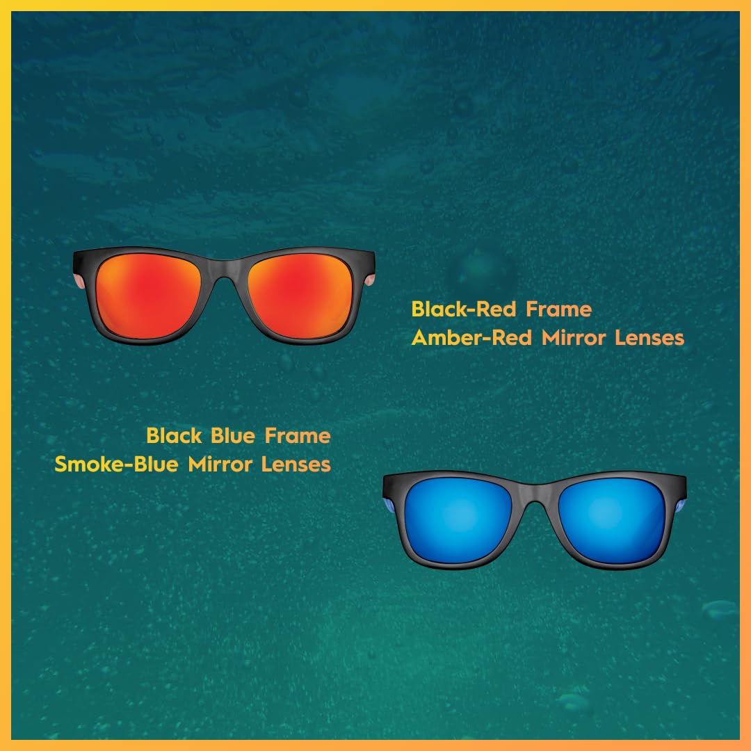 Flying Fisherman Spray Jr. Polarized Rectangular Sunglasses, Black-Red Frame/Red Mirror Lens, Small Kids