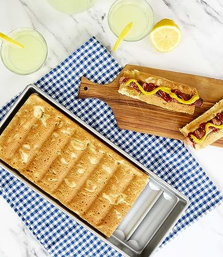 USA Pan Nonstick Hot Dog Bun and Lobster Roll Loaf Pan - 15 x 6 x 1.5 Inches, Aluminum Steel