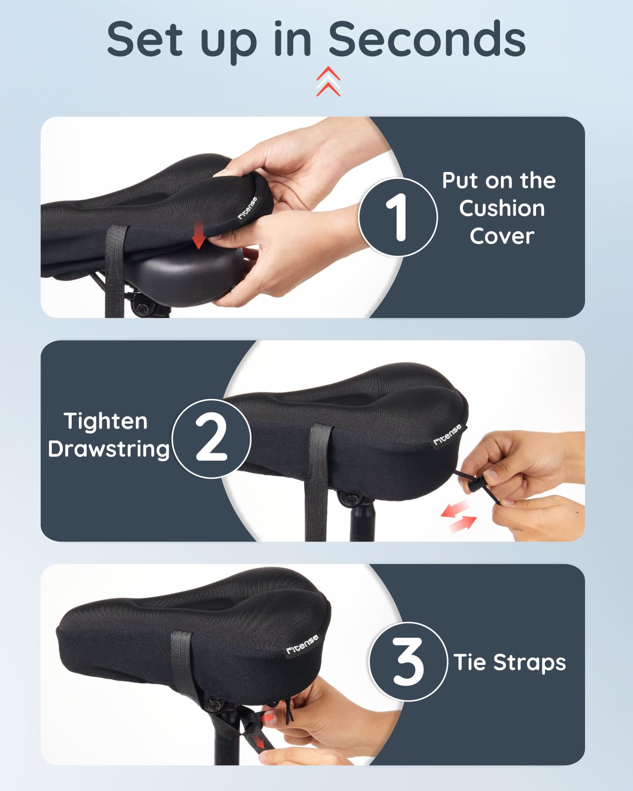 Fitense Bike Seat Cushion, Comfort Bike Seat Cover for Men Women, Exercise Bicycle Seat Cushion Padded Cover Compatible with Peloton, Mountain Stationary Bikes,Black