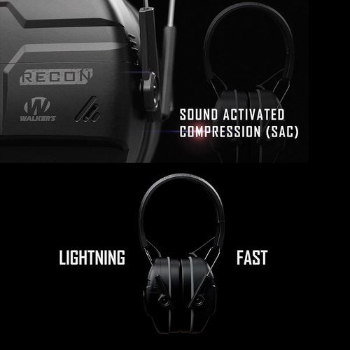 Walker's Recon Digital Muffs - Durable IPX4 Weather-Resistant HD Speakers Hunting Range Shooting Hearing Protection Electronic Muffs, 3.5mm Audio Jack, 2 AAA Batteries Included, Black