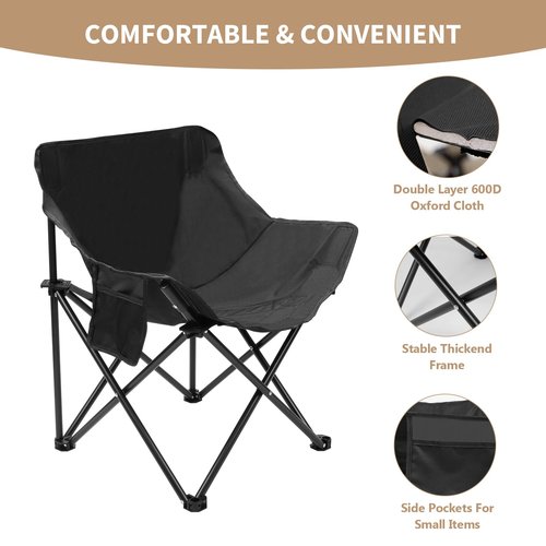 Portable Folding Chair for Sauna, Fast Folding Chair with Carry Bag and Side Pocket Chairs for Adults, Carry Chair for Camping, Tailgates, Beach, and Sports(Black)