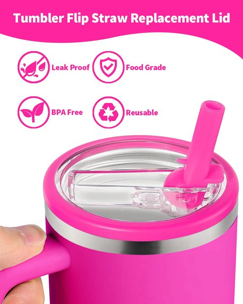 Stanley 40 oz Tumbler Flip Straw Lid Replacement - Leak-Proof Splash Resistant Lids and Straw Compatible With Quencher - 2 Pack (Rose)